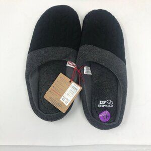 Dearfoams Black Grey Quilted Fleece Knit Sweater Clog Slipper Sie 11-12 XL